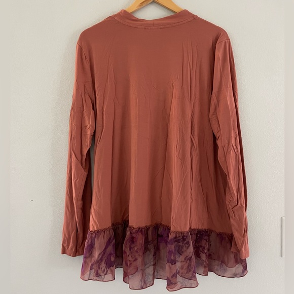 Logo Lori Goldstein Rust Orange Cardigan with Lace Trim - Picture 2 of 6